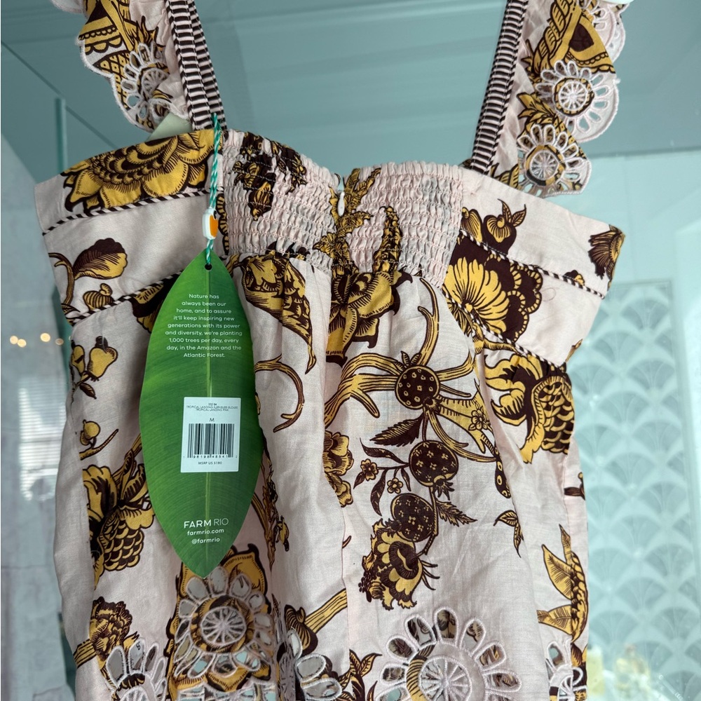 NWT FARM Rio Floral Embroidered, Scallop Trim Top - Size M Pink/Brown - Picture 6 of 8